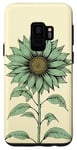Galaxy S9 Aesthetic Sunflower Line Art Minimalistic Sage Green Case