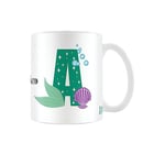 The Little Mermaid Tasse à café en céramique avec lettres de l'alphabet de Disney (A pour Disney Princess Ariel) 325 ml - Coffret cadeau Disney - Produit officiel, blanc/vert