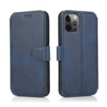 QLTYPRI Compatible with iPhone 12 Pro Max, Premium PU Leather Simple Wallet Case Card Slots Kickstand Magnetic Shockproof Flip Cover Compatible with iPhone 12 Pro Max - Blue