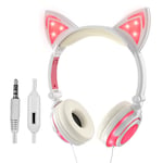Olyre Wired Kids Cat Headphones with Microphone,Adjustable On-Ears Stereo Foldable LED Cute Kitty Gift Headset for Girls/Boys/Women/Teens Compatible with Computer Tablet PC Smartphone (pink)