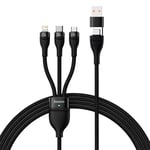 Baseus Flash Series 2 - 3-i-1 100W USB Multi-Kabel med USB-C, Lightning & Micro-USB - 1,2 Meter - Svart
