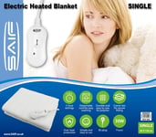 AIMS Heated Electric Blanket Heated Under Bed Comfort Detachable Controller with 3 Heat Settings, Polyester, White Super Cosy Washable Fleece (SINGLE 120x60cm)