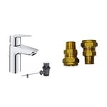 GROHE QUICKFIX Start & UK Adaptors - Basin Mixer Tap with Pop-Up Waste Set (Metal Lever, Water Saving Technology, Easy to Install, Includes 3-in-1 Tool, Tails 3/8 Inch), Size 165 mm, Chrome, 24209002