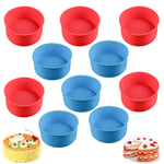 10Pcs Silicone Cake Moulds Tins Round Cake Pan Set of 4 Non-Stick Baking Molds Bakeware Tray for Birthday Party Wedding Anniversary Blue, Red