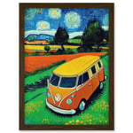 Hippie Van In Meadow Under Starry Night Painting Van Gogh Artwork Framed Wall Art Print A4