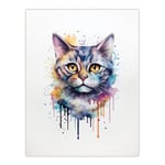 British Shorthair Cat Lovers Gift Watercolour Pet Portrait Painting Artwork Unframed Wall Art Print Poster Home Decor Premium