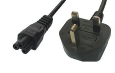2M UK Plug 3 Pin Mains CloverLeaf C5 Cloverleaf Power Lead Cord Cable For Laptop