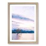 Big Box Art Lone Tree in New Zealand Painting Framed Wall Art Picture Print Ready to Hang, Oak A2 (62 x 45 cm)