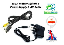 SEGA Master System Power Supply UK Plug + AV Lead Bundle ⚡⚡Fast Free Postage⚡⚡