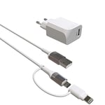 Green_e Kit de Charge pour iPhone [Certifié Apple MFi] Câble Micro-USB et Adaptateur Lightning Synchro et Charge avec Chargeur Maison Basse consommation pour iPhone 12/12 Pro/ 12 Pro Max/ 11/11 Pro/X