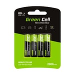 Green Cell 2000mAh 1,2V paket med 4 Ni-MH uppladdningsbara batterier typ AA, förladdade, hög kapacitet, HR6 batteri, låg självurladdning