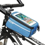 GRTG Waterproof Bicycle Handlebar Bag 6 Inch Phone Holder Bike Bicycle Front Tube Bag Cycling Accessories Frame Waterproof Front Bags Cell Mobile Phone Case Blue