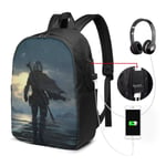 Lawenp Sci-fi Movie Mandalorian Laptop Backpack- with USB Charging Port/Stylish Casual Waterproof Backpacks Fits Most 17/15.6 Inch Laptops and Tablets/for Work Travel School