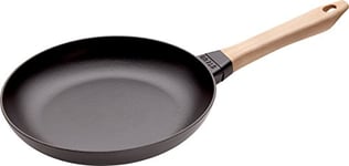 Staub 40511-952-0 Frying Pan with Wooden Handle, Suitable for Induction, Cast Iron, Black, 26 cm