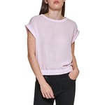 DKNY Women's Top with Elastic Bottom and Short Sleeves Blouse, Fresh Pink, M
