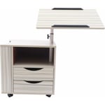 Gojoy - Table d'appoint avec roulettes réglable en hauteur - Table basse avec rail pratique et rangement multi-couches - Pour salon, chambre à