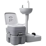 vidaXL Portable Camping Toilet and Handwash Stand Set Convenient Strong Sturdy Lightweight Vehicle Hospital Home Mobile Travel Caravan Toilet Grey