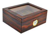 Eitida Desktop Humidor Case Holds 25-50 Cigar, Tempered Glass Top Display, Handcraft Spanish Cedar Wood Storage Box with Divider, Humidifier and Hygrometer, Macassar Brown