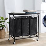 Triple Bag Rolling Laundry Sorter with Lift-up Ironing Board New UK