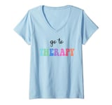 Womens Go To Therapy Self Care Mental Health Matters Awareness V-Neck T-Shirt