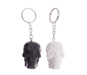 Puckator Black & White Keyring, metal, Mixed, Length Including Chain 9.5cm Skull 4.5 x 3cm