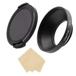 37mm Metal Wide Angle Lens Hood, Wide Lens Hood 37mm, for Canon Fuji Leica Leitz Nikon Olympus Panasonic Pentax Sony Lens, 37mm Screw-in Lens Hood with 58mm Side Pinched Lens Cap