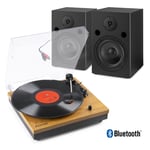 Bluetooth Vinyl Record Player with SM65 Active Speakers HI-Fi System, Lightwood