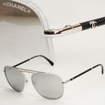 Chanel Sunglasses Silver Mirror Grey Black Pilot 4230-Q c.124/Z6 200324