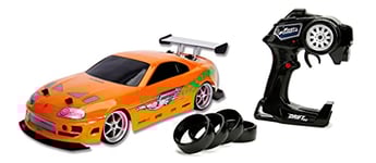 Jada Toys 253209003 Fast & Furious RC 1995 Toyota Supra, Turbo, Drift Wheel Drive, Car, 2 Channel Radio Remote Control, USB Charging Function, 4 Spare Tyres, Includes Batteries, 1:10, Orange