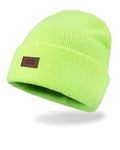 Levi's Unisex's Classic Warm Winter Knit Beanie Hat Cap Fleece Lined for Men and Women, Neon Yellow Solid, One Size
