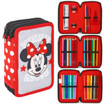 Minnie Mouse 3 Tier Pencil Case Multi Compartment Colouring Pens Pencils Set