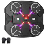 Machine de Boxe Musicale, Music Boxing Machine Bluetooth Rechargeable à Montage Mural avec 3 Niveaux de Vitesse, Gants, Lumières Cool, Coussins de Boxe, Cadeau pour Garçons et Filles (Noir)