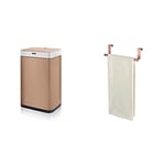 Tower T838001C Square Sensor Bin with Fingerprint Proof Coated Exterior, Copper & iDesign Over Door Towel Rail, Small Towel Rack Holder for Kitchen, made of Copper