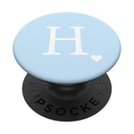 White Initial Letter H Heart Monogram On Pastel Light Blue PopSockets PopGrip: Swappable Grip for Phones & Tablets