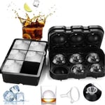 MEIRUIER Ice Cube Tray with Flexible Easy Release Mould, Silicone 6 Giant Ice Ball Cube Maker Use for Kids with Candy Pudding Jelly Milk Juice Chocolate Mold or Cocktails Whiskey Particles (Black)
