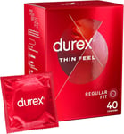 Durex Thin Feel Condoms, Regular Fit, 40S, Secure, Natural Latex, Silicone Lube