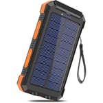 ZVD Chargeur solaire 20000mAh avec 2 USB pour une alimentation externe portable sans fil, camping extérieur (orange) -Batterie solaire et éolienne