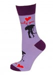 Socks Valentine Kiss design purple with only you red heart size 4-8 (37-42)
