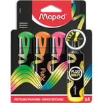 Maped Etui carton de 4 surligneurs Flex. Pointe douce et flexible. Couleurs jaune, vert, rose, orange