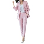 UUYUU Women Office Lady Pant Suits OL Blazer Suit Jackets With Ankle Length Trouser Red Two Pieces Set Suit (Color : Pink, Size : XXXLarge)