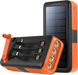 Power Bank with Built in Cable Solar Power Bank Hand Crank Battery 30000mAh Dual
