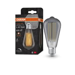 OSRAM Vintage 1906 smoke tinted LED lamp, 11W, 500lm, Edison shape with 64mm diameter & E27 base, warm white light, straight filament, dimmable, life of up to 15,000 hours