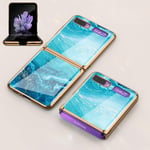 Extra Thinness Case for Samsung Galaxy Z Flip Folding Screen, PC + 9H Tempered Glass Cover all-Inclusive Anti-Fall limited Edition Shockproof Protective Case for Galaxy Z Flip-Aqua Blue