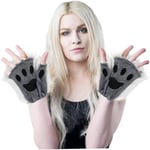 Therian Paws, Katt tass 1 Par Halvfinger Therian Paws Söta broderade päls tassar Dekorativa realistiska tasshandskar för barn vuxna cosplay scen, svart Grå