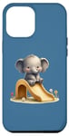 iPhone 13 Pro Max Blue Adorable Elephant on Slide Cute Animal Theme Case