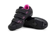 Tommaso Pista All Purpose Ready to Ride Indoor Cycling Shoes Women Bundle - Comfortable, Breathable Spin Shoes Women Indoor Cycling Cleats - Look Delta & SPD Compatible, Black/Pink-SPD, 6 UK