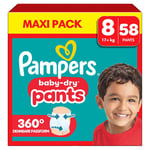 Pampers Baby-Dry Pants, storlek 8 Extra Large 17+kg, Maxi Pack (1 x 58 Pants)