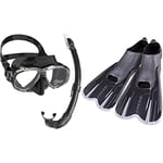 Cressi Perla & Mexico - Combo Set Dive/Snorkeling Mask & Snorkel, Adult Unisex and Unisex Agua Short Fins Black Silver Size 37 Size 38, Black/Silver, 4 5 38 Agua Short UK