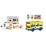 Bluey Caravan Playset, 2.5-3 inch figures & 's Town Bus Vehicle Playset and Official Figures Pack, with two and Bingo Collectable 2.5-3" Action Figures and Bus Pass