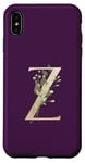 Coque pour iPhone XS Max Couleur prune élégante aquarelle verdure et lettre Z dorée